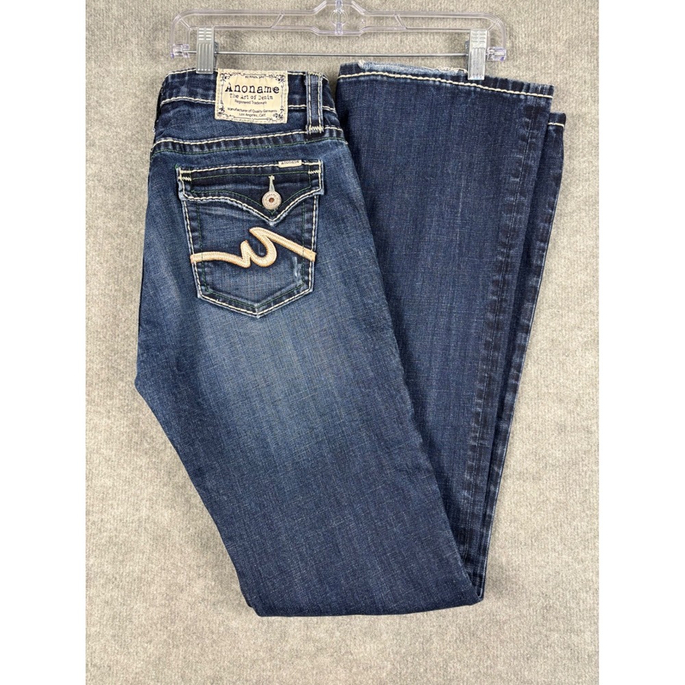 Anoname Karina Curvy Bootcut Jeans Contrast Stitch Size 29 Dark Blue Wash